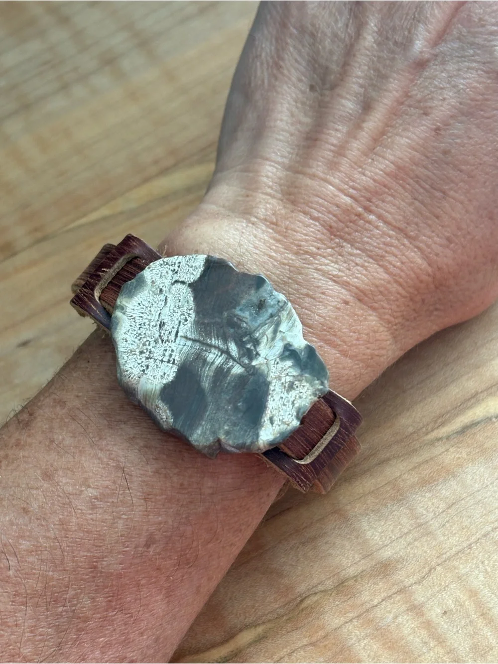 Adjustable Brown Leather Bracelet with Natural Stone